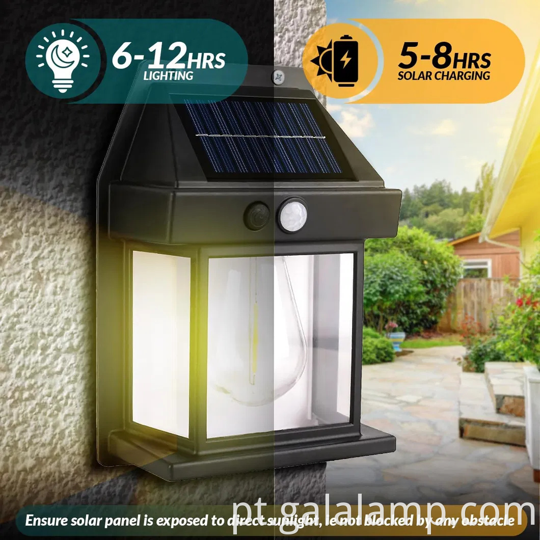 Sensor de movimento solar luz de parede externa com 3 modos